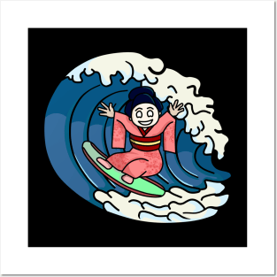 The Surfing Geisha on Transparent Background Posters and Art